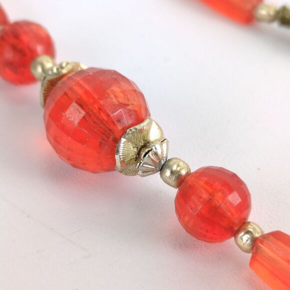 Vtg Mid-Century 24" Red-Orange Lucite Bead Necklace Barrel Clasp Estate Jewelry - Picture 5 of 7